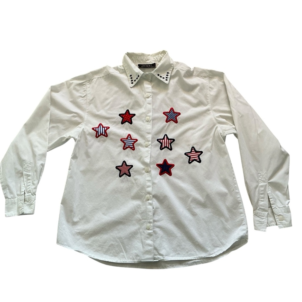 Vintage Christopher banks womens American flags star embroidered button up shirt